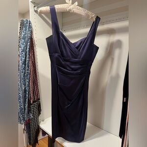 Donna Morgan Blue Ruched Sheath Dress V-neck Cocktail